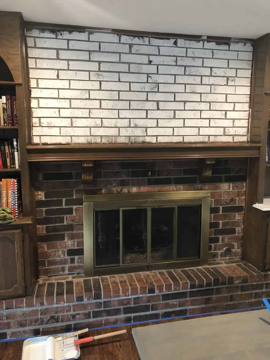 primed brick fireplace