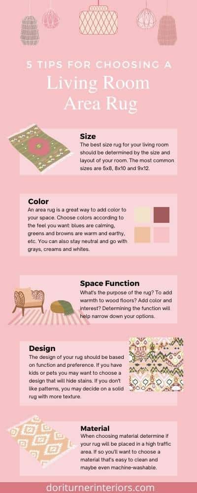 tips for choosing a living room area rug infographic
