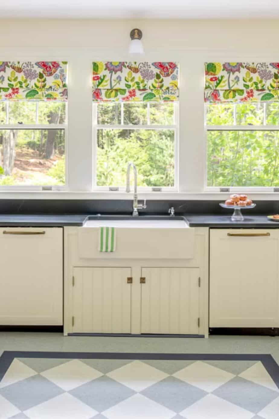 Linoleum in vintage style kitchen.