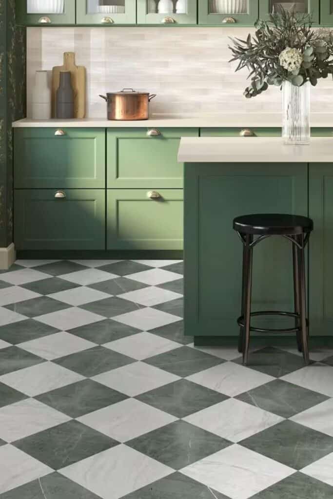Peel and stick tile in kitchen.