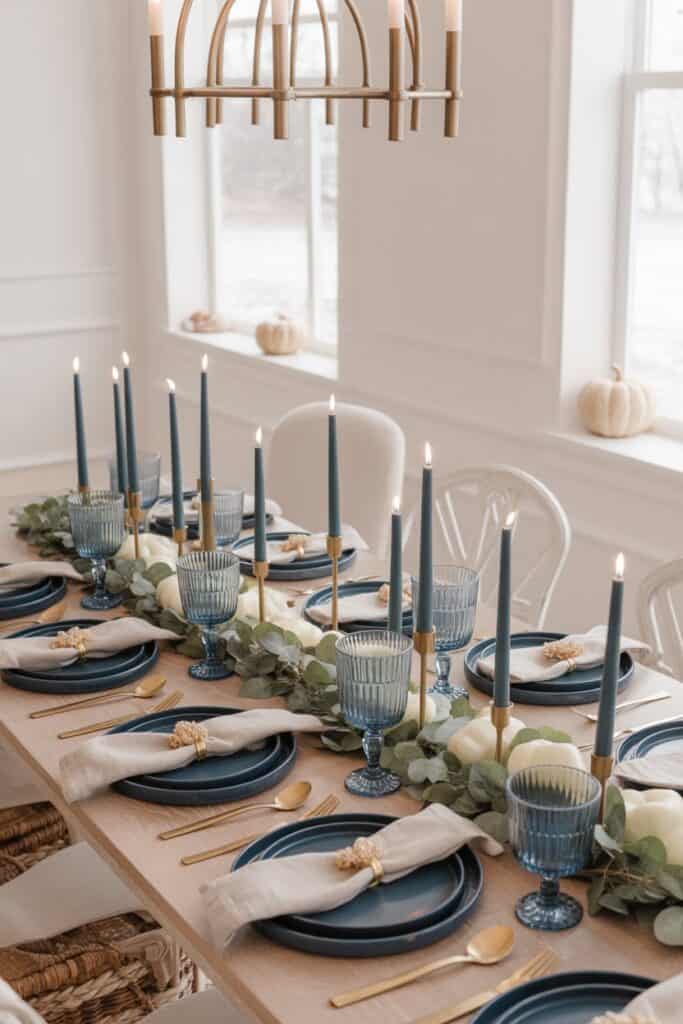 blue and cream thanksgiving tablescapes