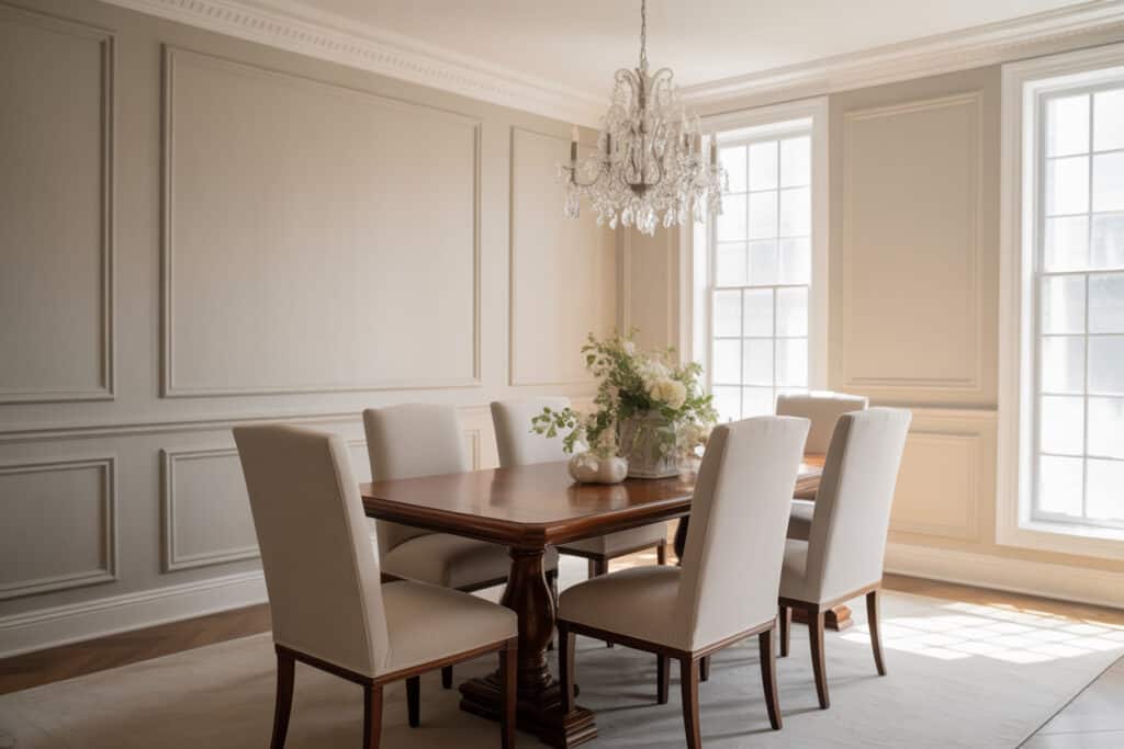 pale oak by benjamin moore on the walls in the dining room